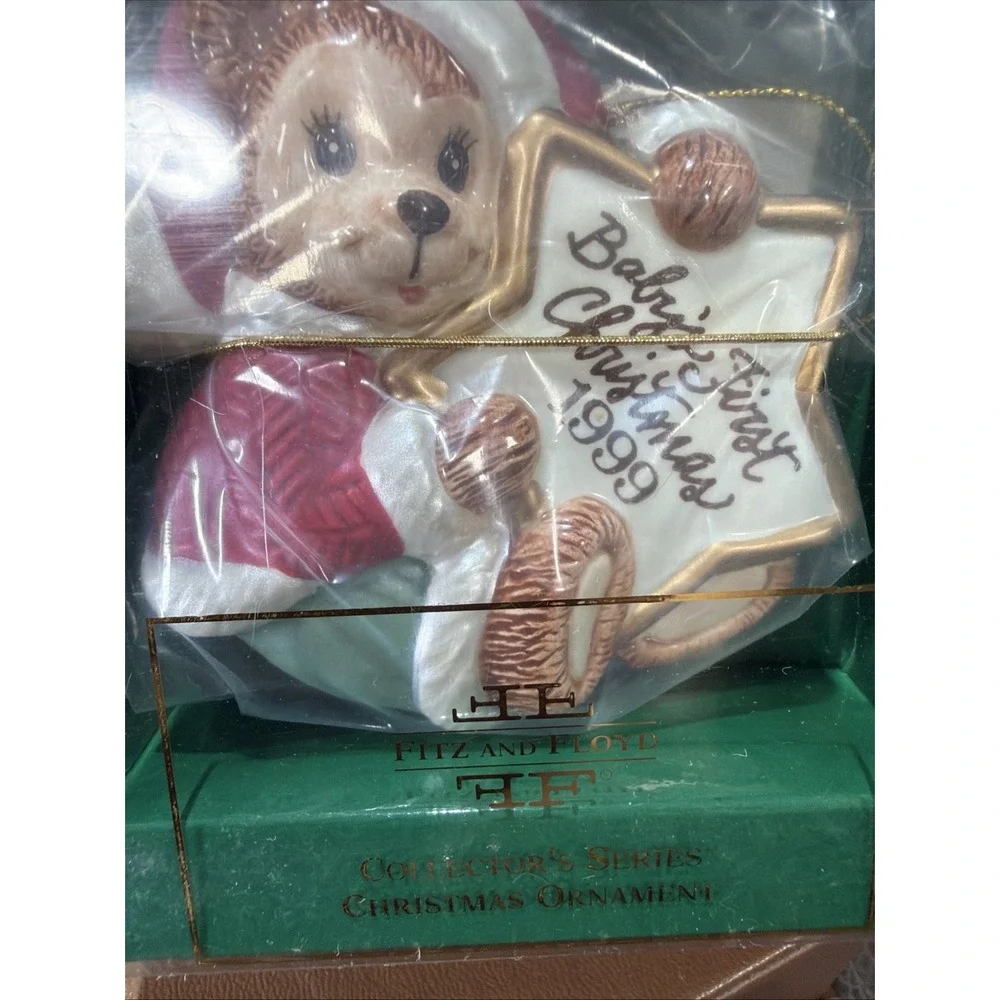 Fitz & Floyd 1999 Baby's First Christmas Collector Series Bear Ornament New Vtg